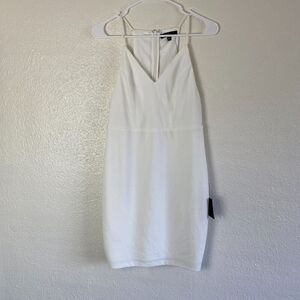 Lulus Bodycon Mini Dress Womens M White V-Neck Stretch Bachlorette Graduation